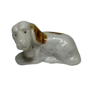 Miniature Puppy Figurine Dog Vintage White Brown Ceramic